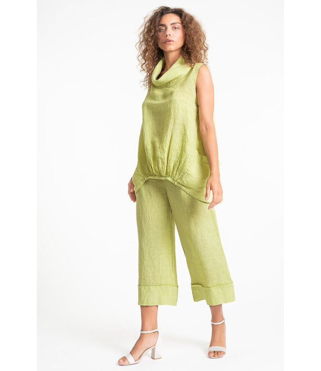 Hi-Lo Cowl Neck Linen Top - Wasabi