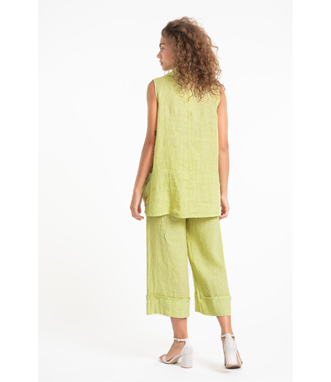 Hi-Lo Cowl Neck Linen Top - Wasabi