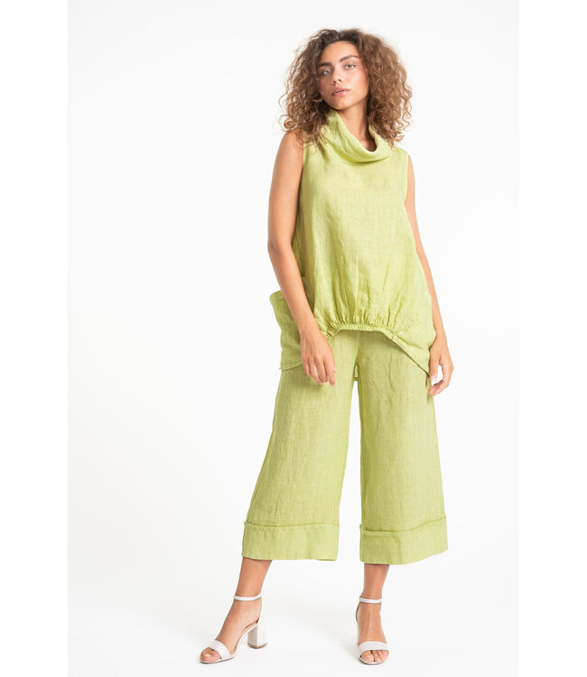 Hi-Lo Cowl Neck Linen Top - Wasabi