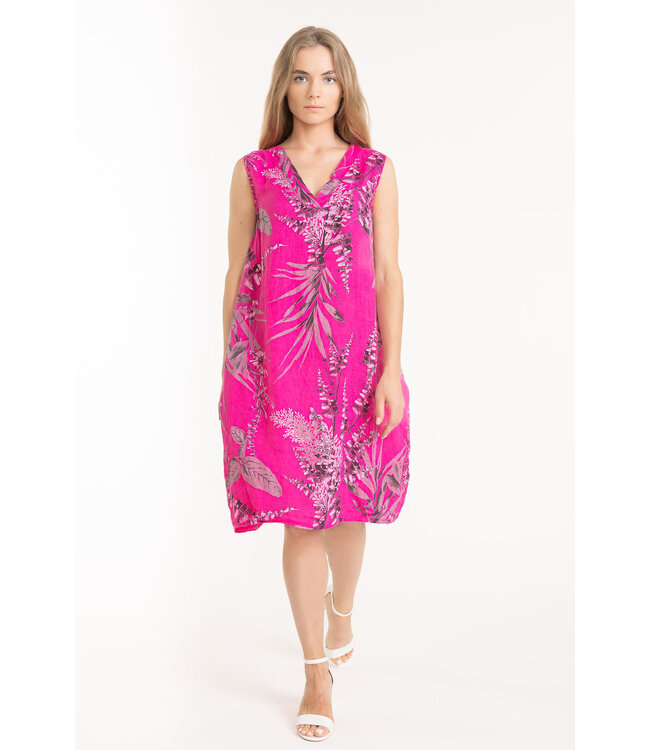 Sleeveless Linen Dress - Fuchsia