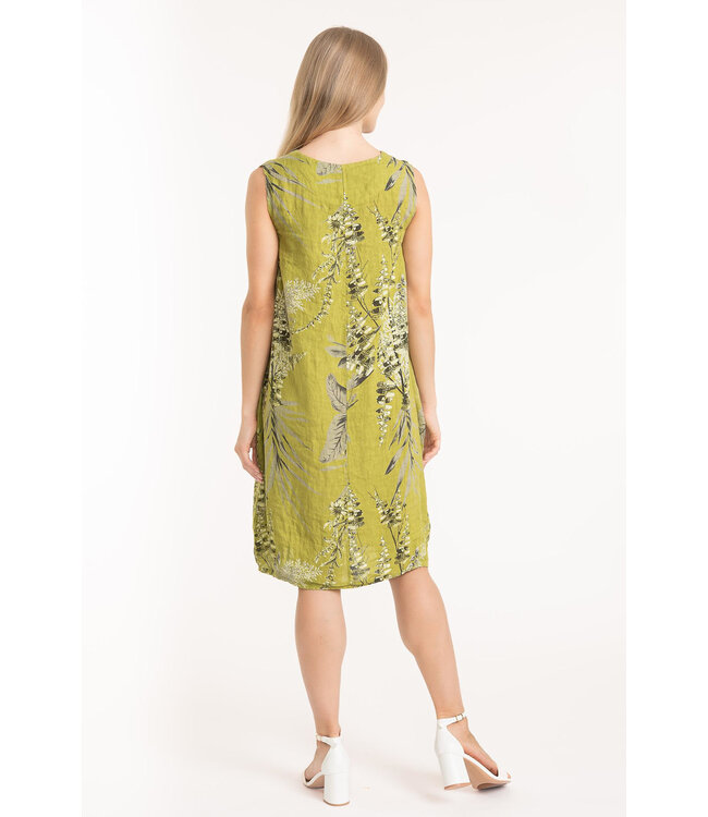 Sleeveless A-Line Linen Dress - Green