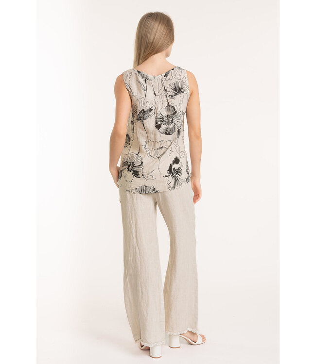 Floral Linen Tank Top - Beige