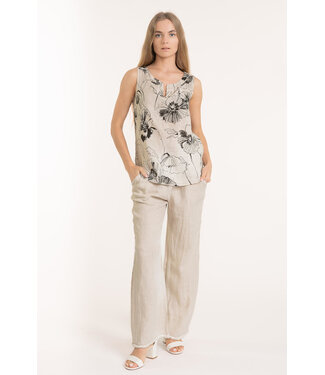 Floral Linen Tank Top - Beige