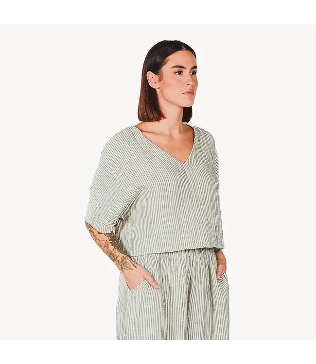 Pokoloko Crinkle V-Neck Crop Top - O/S Stripe