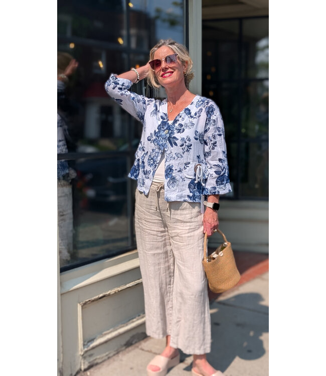 Floral Linen Jacket - White