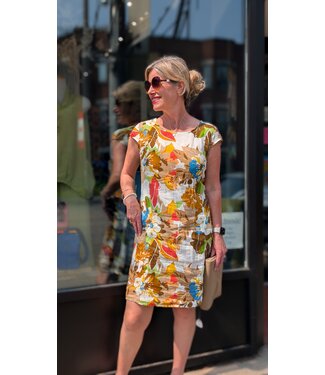 Cap Sleeve Linen Dress w/Elastic Waist - Cammello