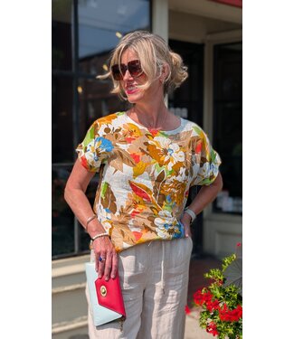 Floral Linen Tee - Cammello