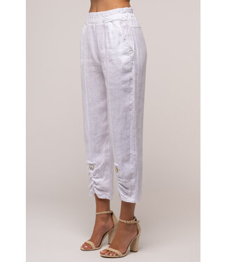 Ankle Length Linen Pants w/Button - White