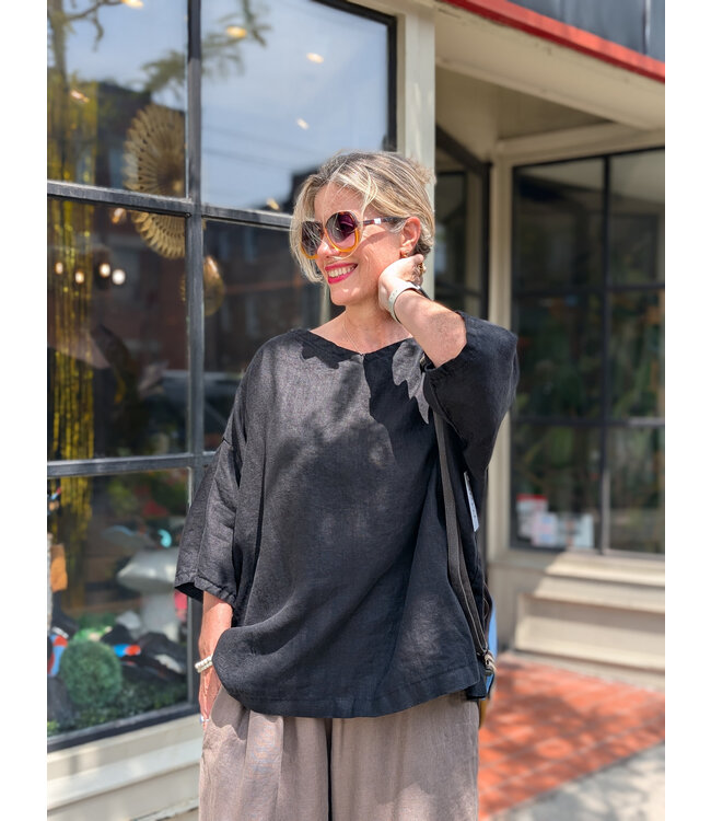 Sova Design Painters Smock Linen Top - Black