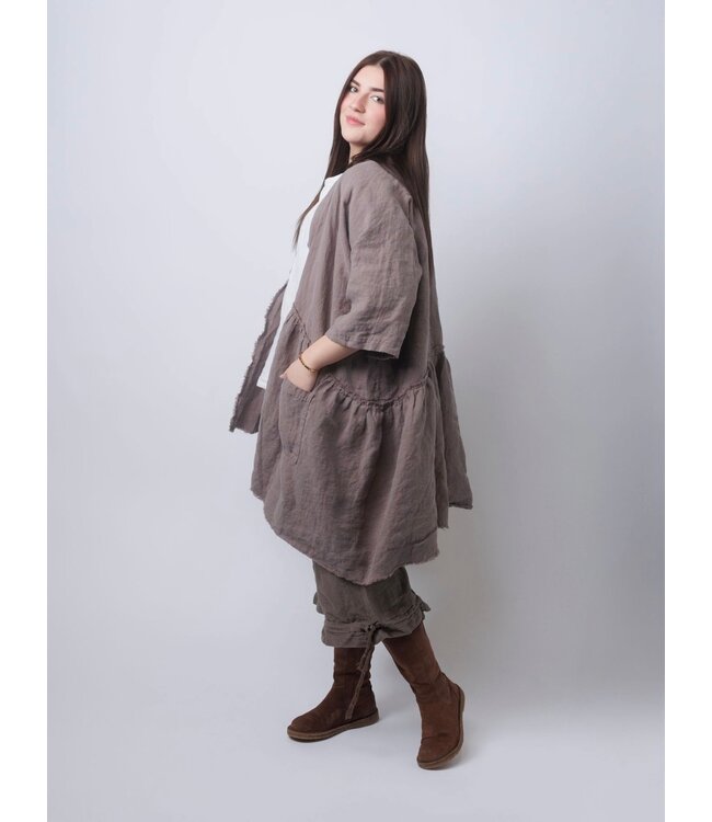 Sova Design Dieppe Raw Hem Open Jacket - Brown