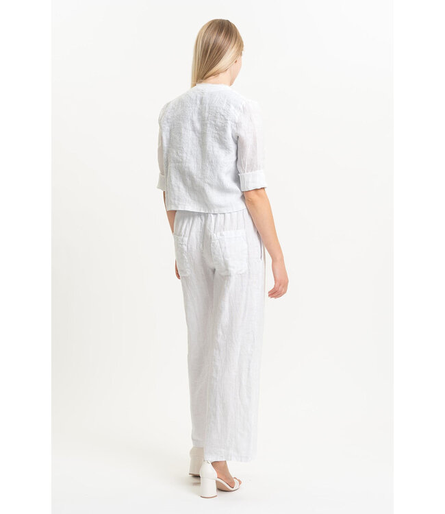 Fringe Hem Linen Jacket - White