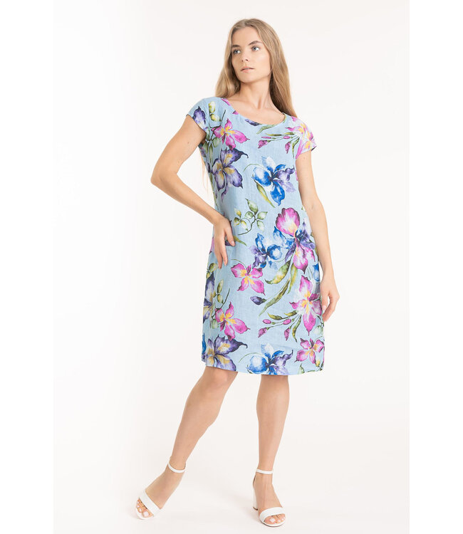 Cap Sleeve Linen Dress - Sky