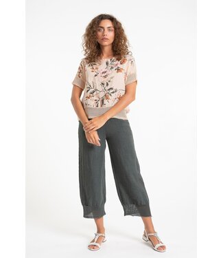Linen Tee with Mesh Hem - Apricot