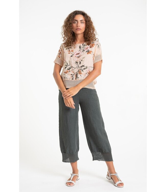 Linen Tee with Mesh Hem - Apricot