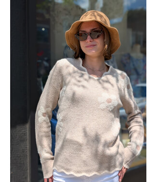 Point Zero Floral Print Sweater - Beige