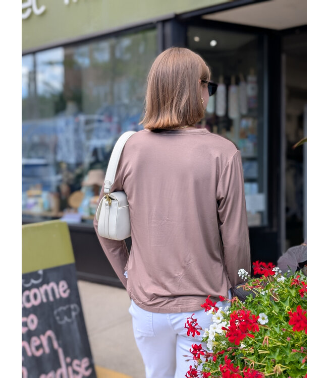 Point Zero Sateen Long Sleeve Top - Brown