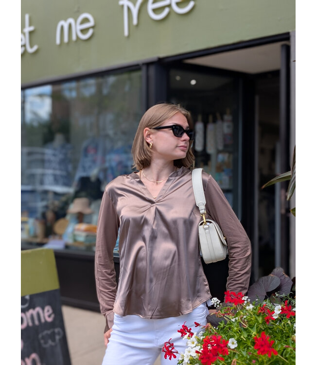 Point Zero Sateen Long Sleeve Top - Brown