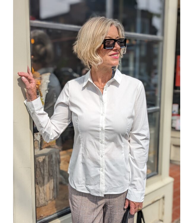 Point Zero Button-Up Long Sleeve Top - White