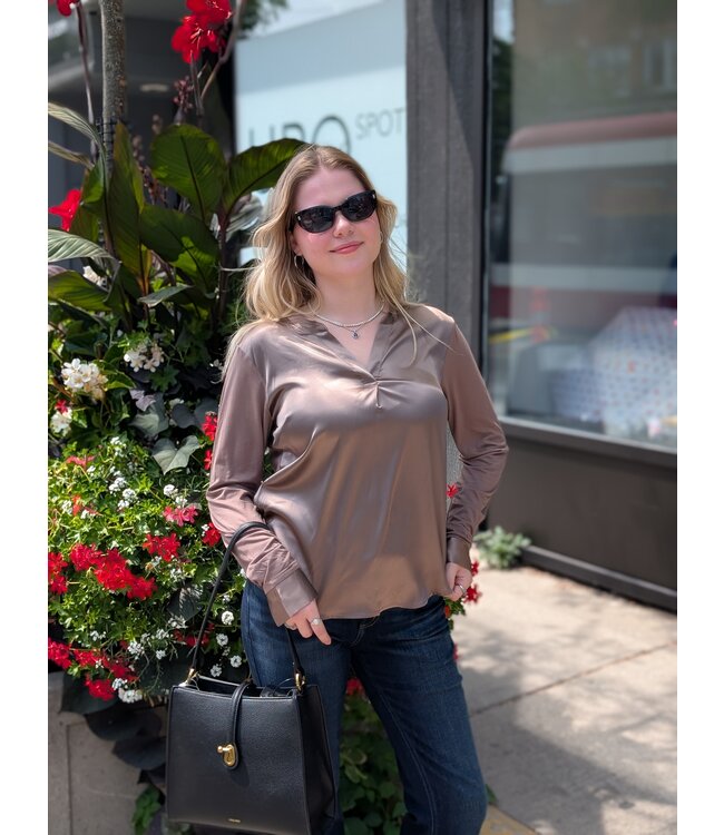 Point Zero Sateen Long Sleeve Top - Brown