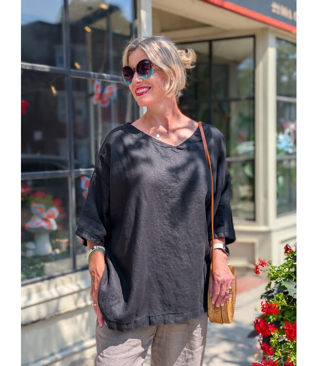 Sova Design Painters Smock Linen Top - Black