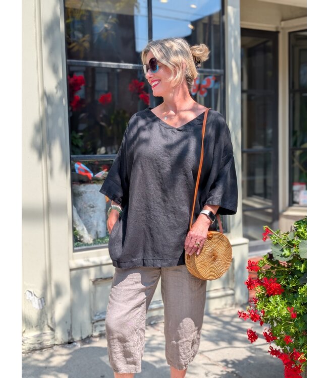 Sova Design Painters Smock Linen Top - Black