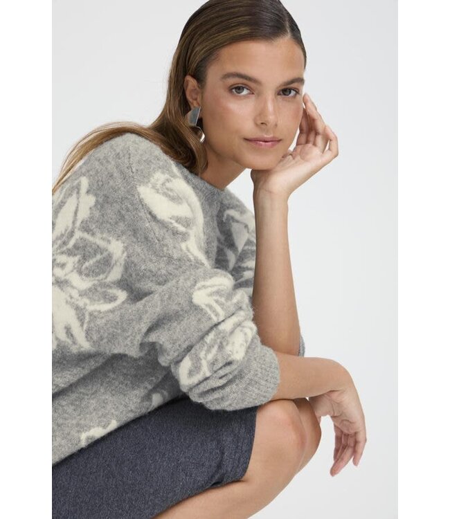 B. Young BYOmea Flower Jumper - Mid Grey Melange Mix