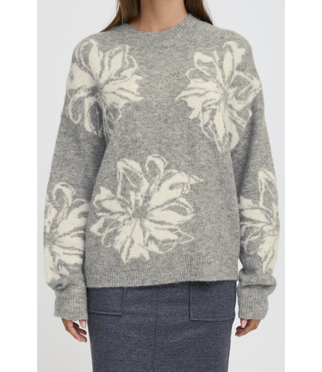 B. Young BYOmea Flower Jumper - Mid Grey Melange Mix