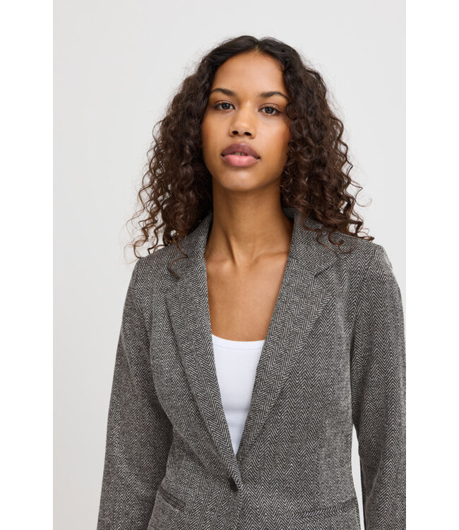ICHI IHKate Jacquard Blazer - Black / White Herringbone