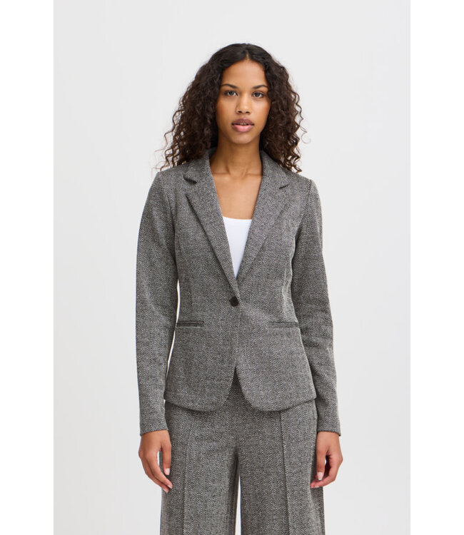 ICHI IHKate Jacquard Blazer - Black / White Herringbone