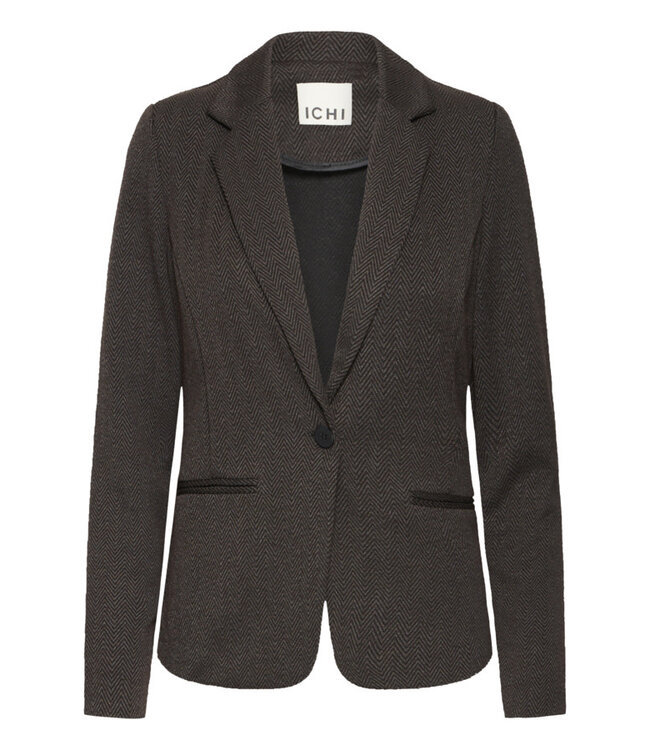 ICHI IHKate Jacquard Blazer - Black / Brown Herringbone