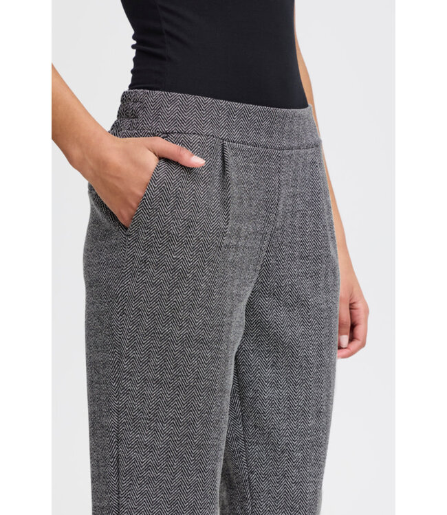 ICHI IHKate Jacquard Pants - Black / White Herringbone