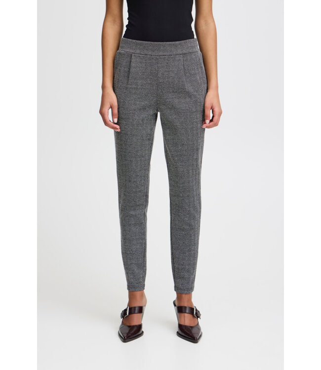 ICHI IHKate Jacquard Pants - Black / White Herringbone