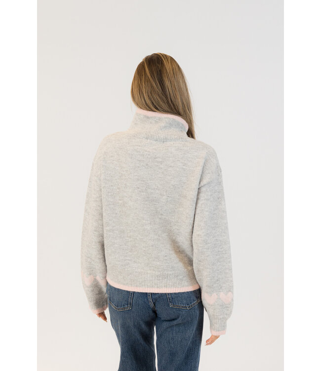 Lyla + Luxe Macy Hearts Mockneck Knit - Grey