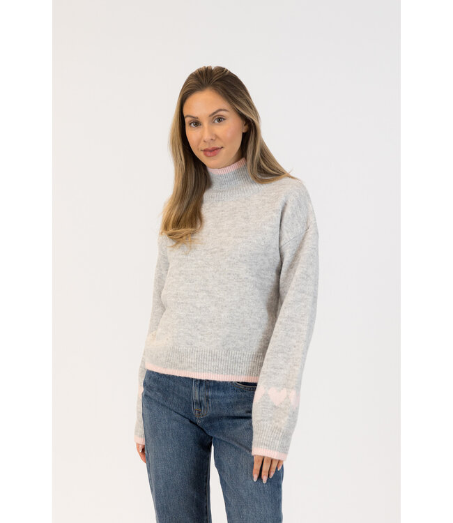 Lyla + Luxe Macy Hearts Mockneck Knit - Grey