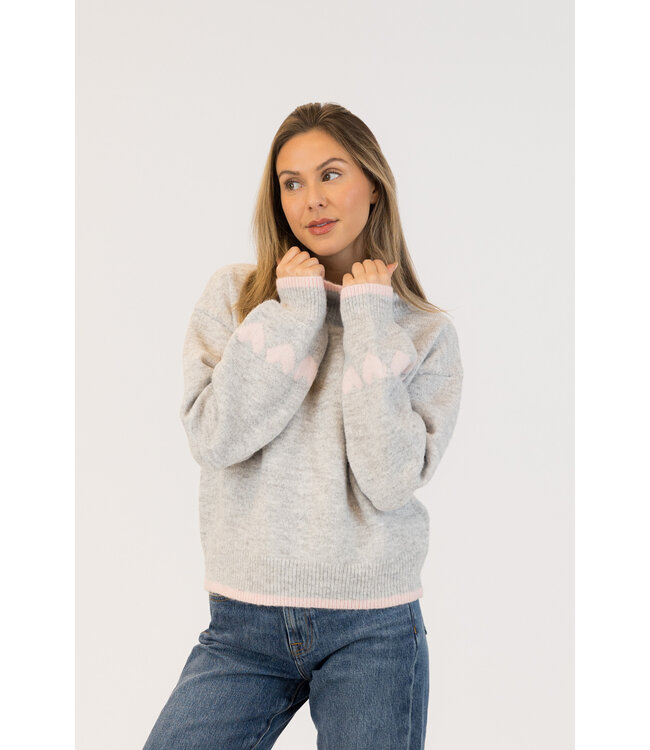 Lyla + Luxe Macy Hearts Mockneck Knit - Grey