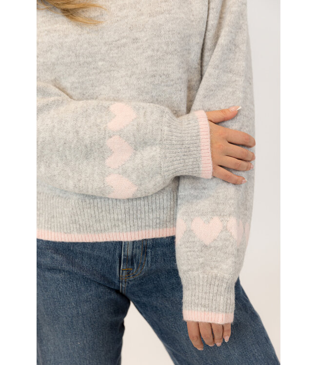 Lyla + Luxe Macy Hearts Mockneck Knit - Grey