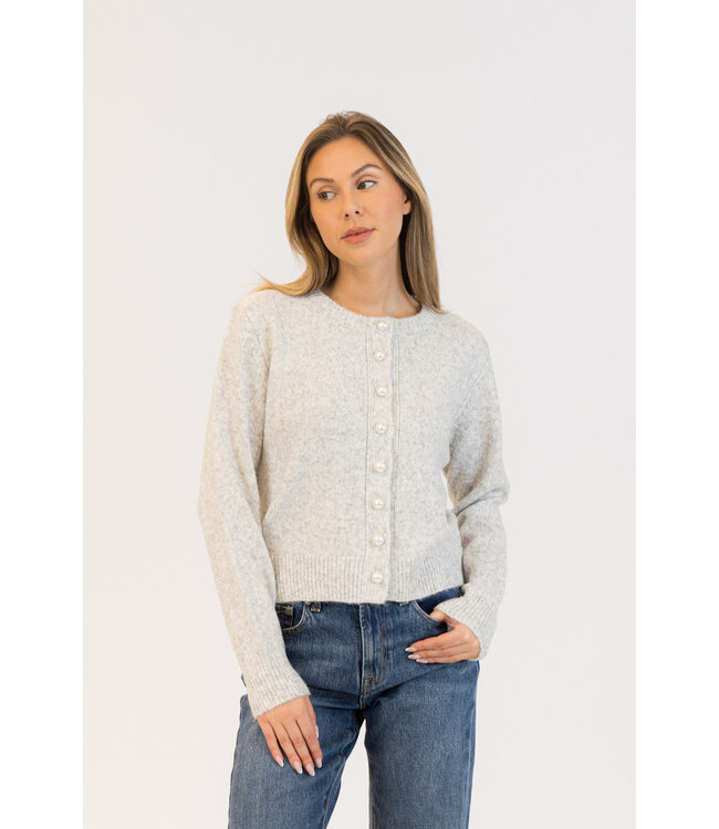 Lyla + Luxe Aisha Pearl Button Cardi - Light Grey