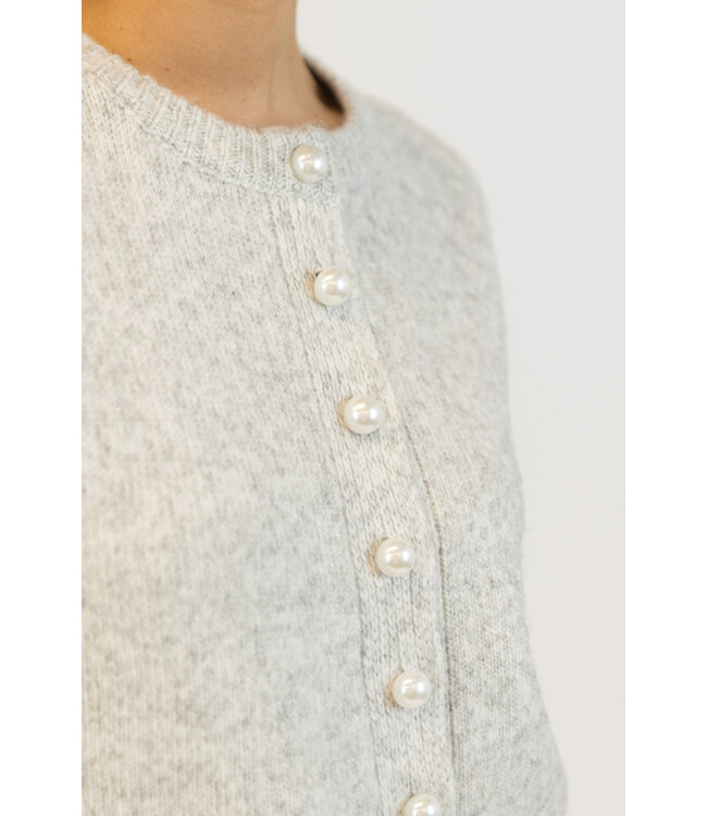 Lyla + Luxe Aisha Pearl Button Cardi - Light Grey