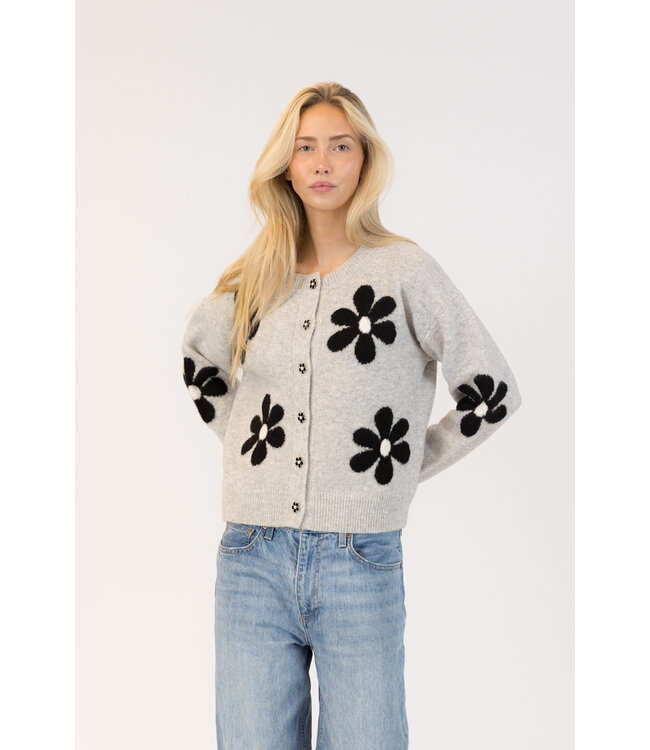 Lyla + Luxe Jorgie Floral Button Cardi - Grey/Black