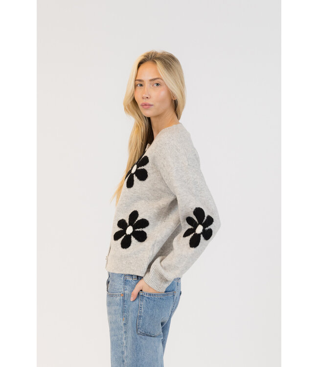 Lyla + Luxe Jorgie Floral Button Cardi - Grey/Black