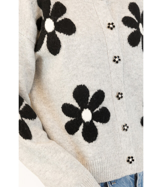 Lyla + Luxe Jorgie Floral Button Cardi - Grey/Black