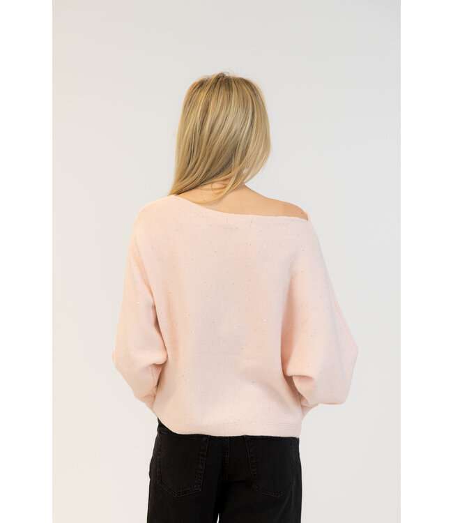 Lyla + Luxe Nobusequin Boatneck Sweater - Pink