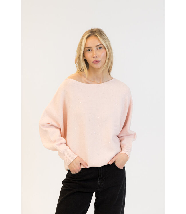 Lyla + Luxe Nobusequin Boatneck Sweater - Pink