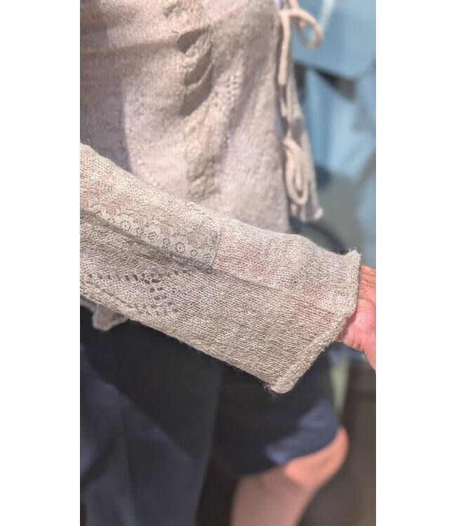 Point Zero Knit Front-Tie Cardigan - Beige