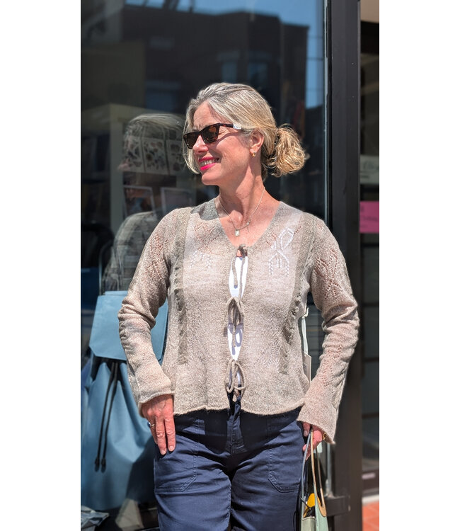 Point Zero Knit Front-Tie Cardigan - Beige