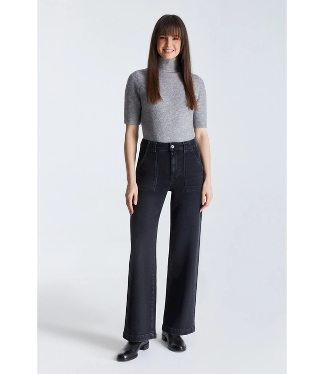 Cup of Joe Denim Lulu Wide Leg Patch Pocket Jeans - Black