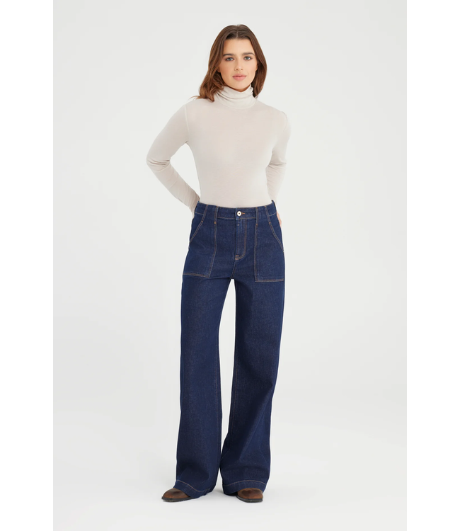 Cup of Joe Denim Lulu Wide Leg Patch Pocket Jeans - Raw