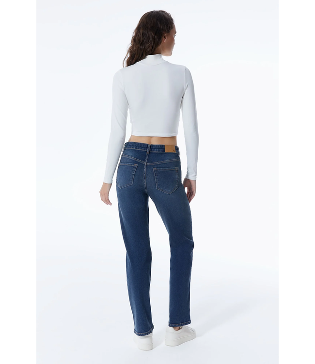 Cup of Joe Denim Kylie High Waist Straight Leg Jeans - Dark Blue
