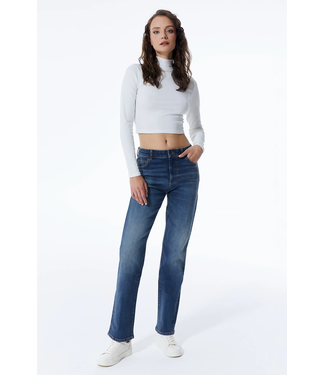 Cup of Joe Denim Kylie High Waist Straight Leg Jeans - Dark Blue