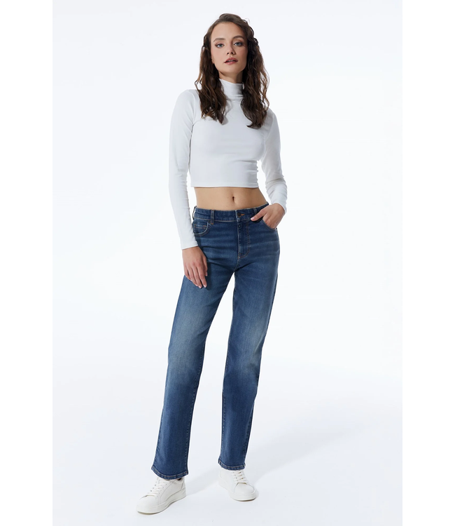 Cup of Joe Denim Kylie High Waist Straight Leg Jeans - Dark Blue